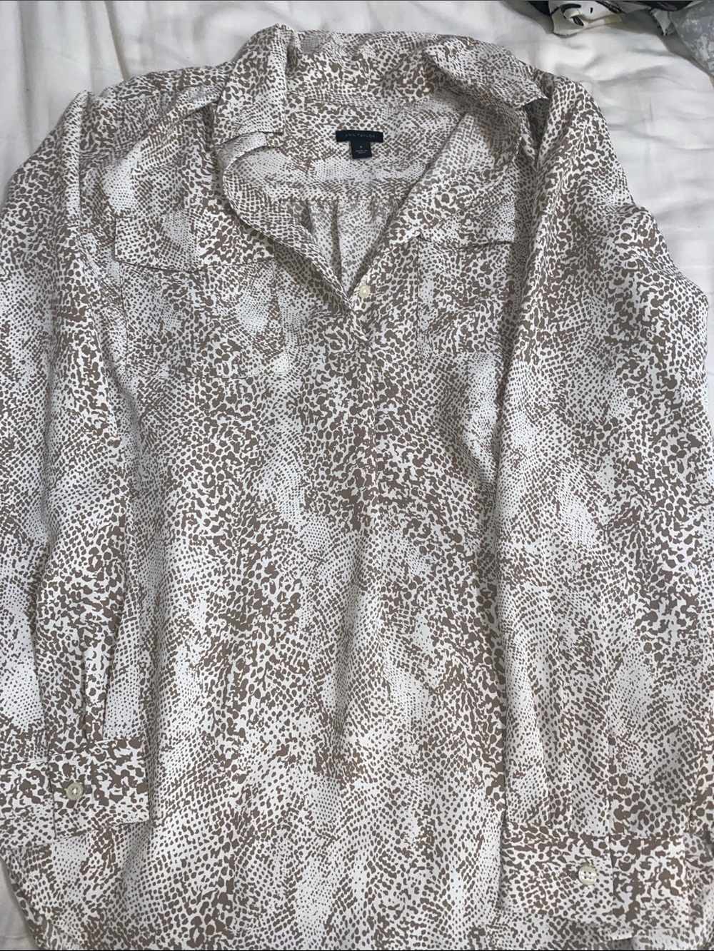 Ann Taylor Beige and White Animal-Print Blouse